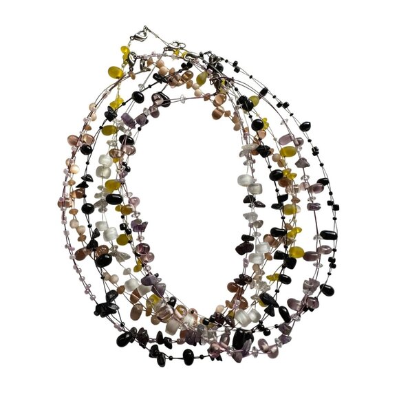Choker Necklace Lot of 7 Floating Stones Beaded Chip Cord Double Strand 18" - Picture 4 of 16